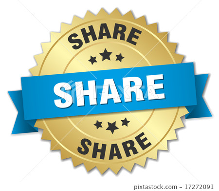 share 3d gold badge with blue ribbon 17272091