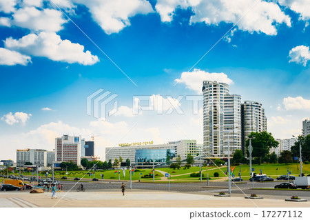 Street Pobediteley Avenue, Building Downtown in Minsk, Belarus 17277112