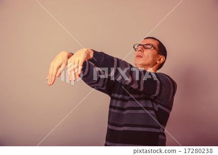 European-looking male of about thirty brunet awake in a dream on 17280238