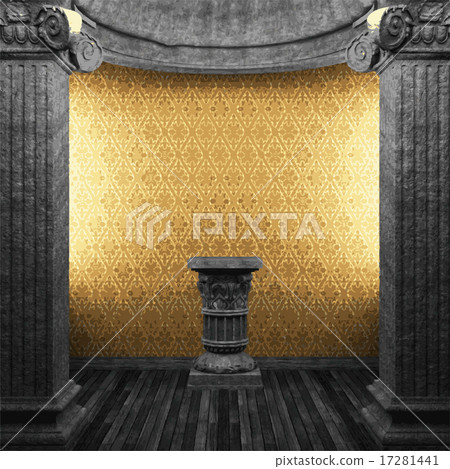vector stone columns, pedestal and wallpaper - Stock Illustration