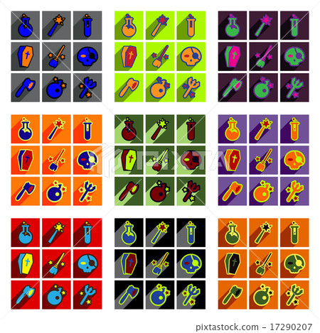 Flat with shadow concept Halloween Icons on a colored background Flat with shadow concept Halloween Icons on a colored background 17290207