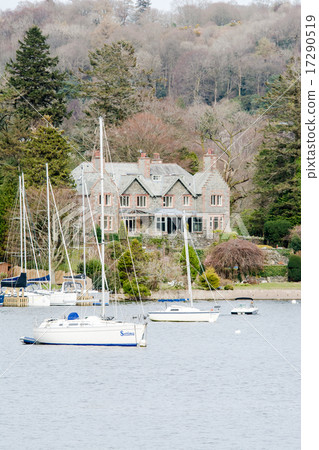 British countryside yacht harbor and historic stone building 17290519