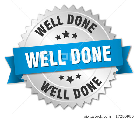 well done 3d silver badge with blue ribbon 17290999