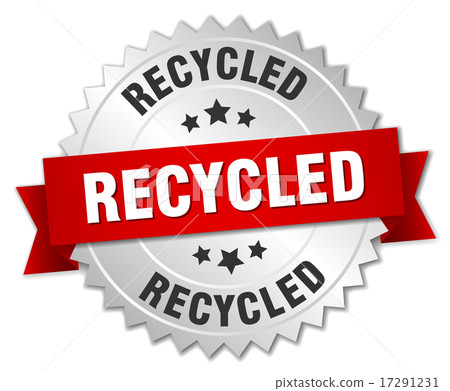 recycled 3d silver badge with red ribbon 17291231