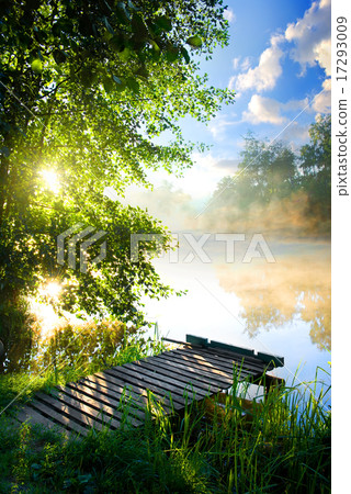 Fishing pier on river Fishing pier on river 17293009