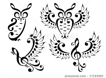 music bird and owl, vector set music bird and owl, vector set 17293985
