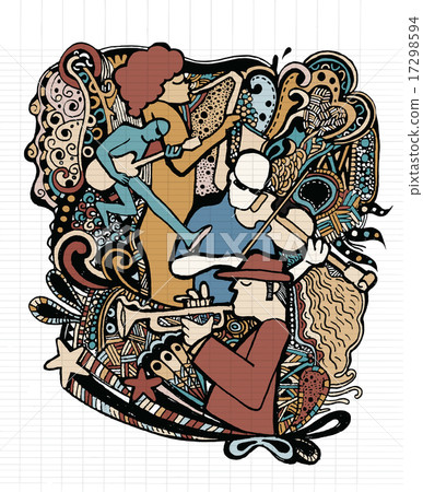 Hand drawing Doodles musicians with ornamental Hand drawing Doodles musicians with ornamental 17298594