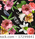 floral design seamles, bouquets  black background 17299841