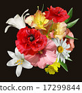 floral design bouquet poppies, lilies on black 17299844