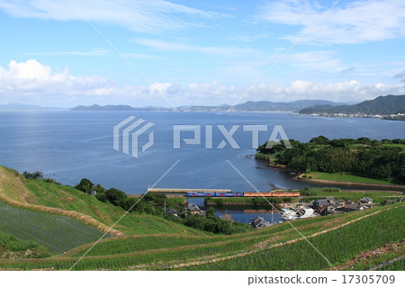 A gas car in the blue sky and the sea A gas car in the blue sky and the sea 17305709