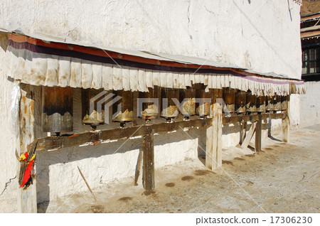 Old prayer wheels in Tashilhunpo Monastery, Tibet 17306230