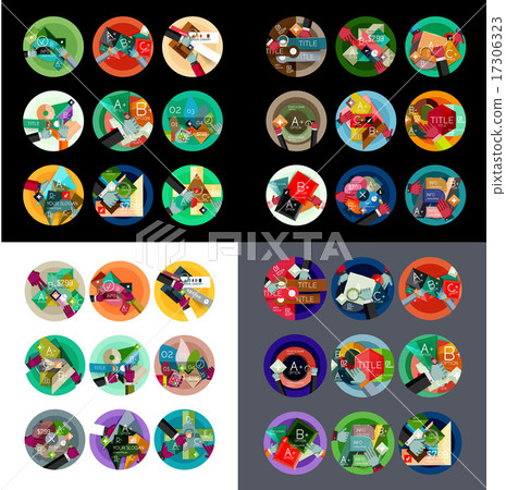 Flat design round labels, option infographics Flat design round labels, option infographics 17306323