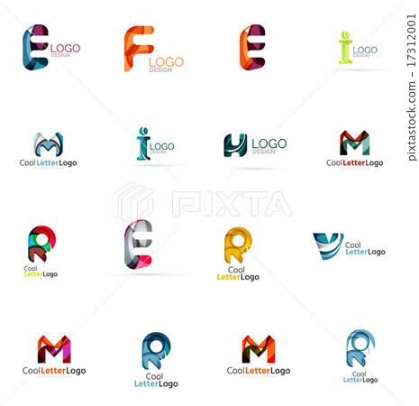 Set of colorful abstract letter corporate logos created with overlapping flowing shapes. Universal 17312001