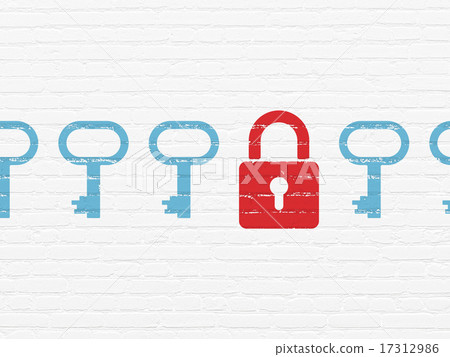 Security concept: closed padlock icon on wall background 17312986