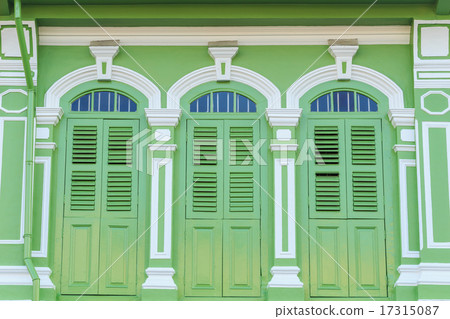 Vintage window or Sino-Portuguese style in Phuket, Thailand 17315087