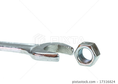 Wrench with nut isolated on white 17316824