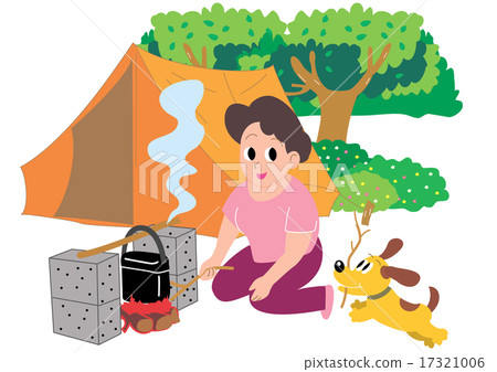 Mother and dog cooking rice with camp Mother and dog cooking rice with camp 17321006