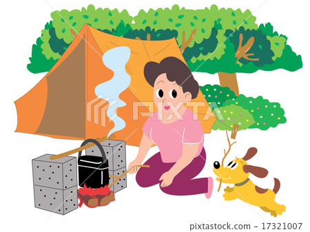 Mother and dog cooking rice with camp Mother and dog cooking rice with camp 17321007