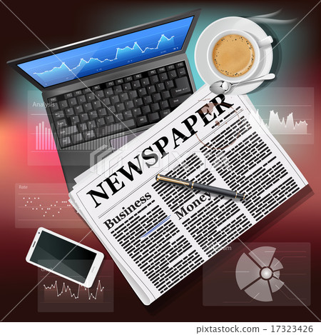 newspaper with laptop and mobile phone with coffee newspaper with laptop and mobile phone with coffee 17323426
