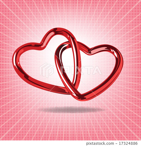 Two red hearts of steel linked together realistic. Two red hearts of steel linked together realistic. 17324886