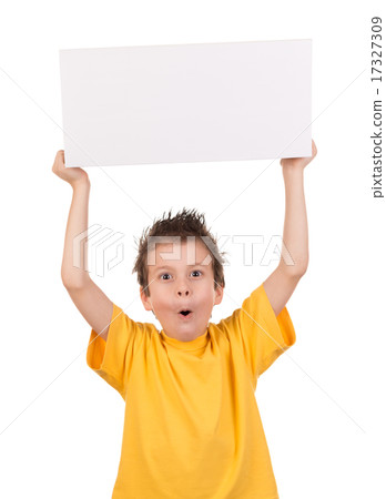 happy boy portrait with gift on white 17327309