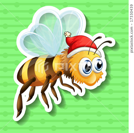 Sticker of bee wearing christmas hat 17330439