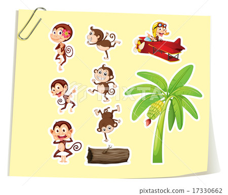 Stock Illustration: Monkeys and banana tree