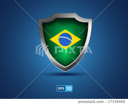 Brazil flag shield on the blue background Brazil flag shield on the blue background 17336469
