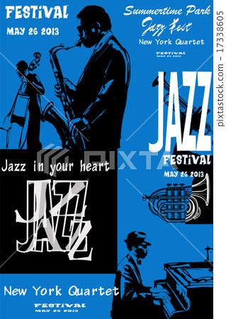 Jazz poster with saxophone, double-bass and piano 17338605