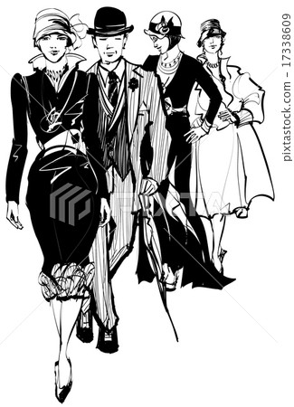 Group of people wearing 1910-1940 dress 17338609