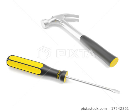 Tools for home, a screwdriver and a hammer isolated on a white background. Tools for home, a screwdriver and a hammer isolated on a white background. 17342861