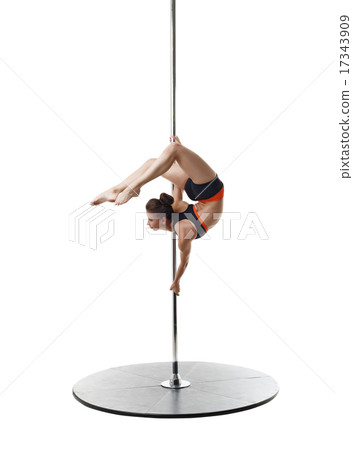 Professional dancer on pylon. Studio photo 17343909