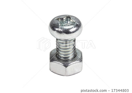 Closeup metal screw and nuts on white background. Closeup metal screw and nuts on white background. 17344803