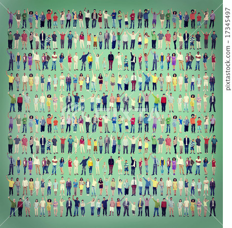 Multiethnic Casual People Togetherness Celebration Arms Raised C 17345497