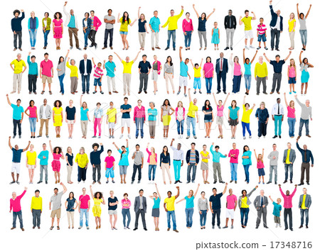 Multiethnic Casual People Togetherness Celebration Arms Raised C 17348716