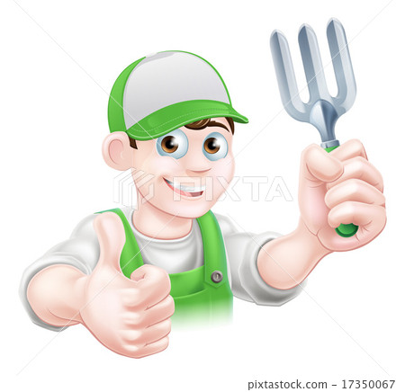 Cartoon Happy Gardener With Fork 17350067