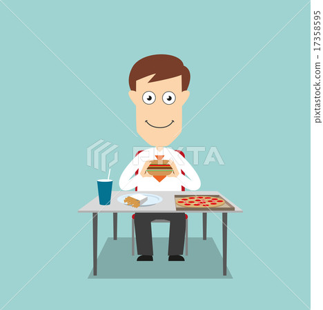 Businessman having fast food lunch Businessman having fast food lunch 17358595