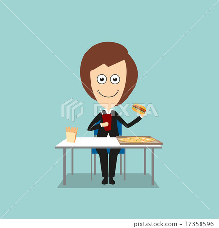 Business woman having fast food lunch Business woman having fast food lunch 17358596