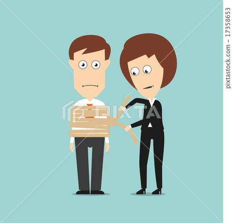 Business woman tying up businessman Business woman tying up businessman 17358653