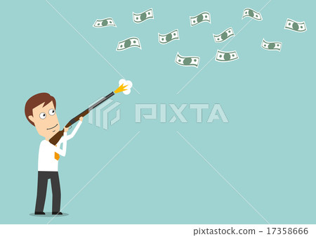 Businessman hunts for dollar bills with gun Businessman hunts for dollar bills with gun 17358666