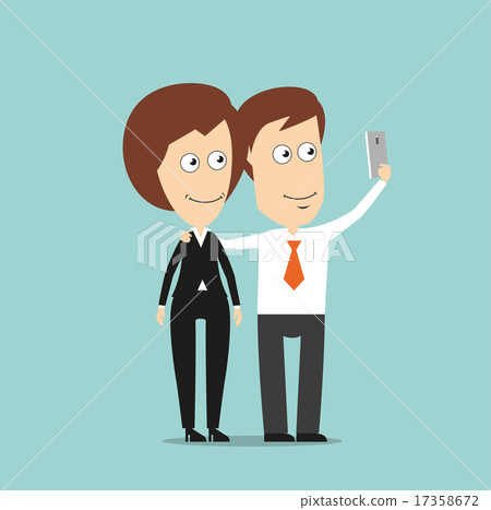 Businessman and business woman taking selfie Businessman and business woman taking selfie 17358672