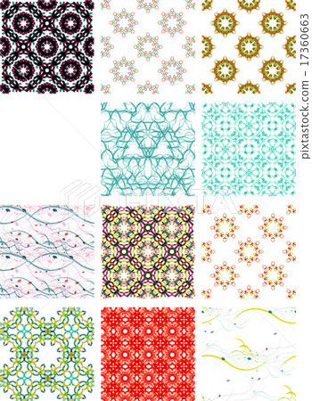 Set seamless geometric patterns - circles, swirls and floral textures Set seamless geometric patterns - circles, swirls and floral textures 17360663
