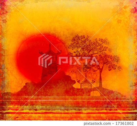 Abstract card with Asian buildings Abstract card with Asian buildings 17361802