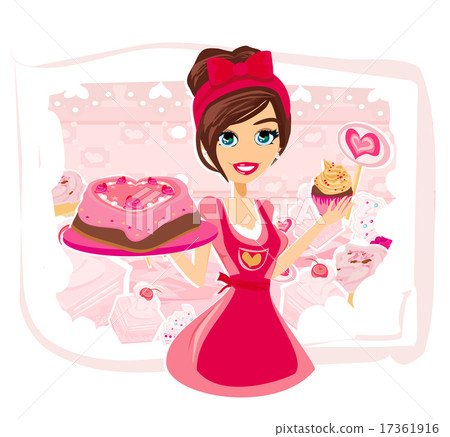 saleswoman serving chocolate cakes saleswoman serving chocolate cakes 17361916