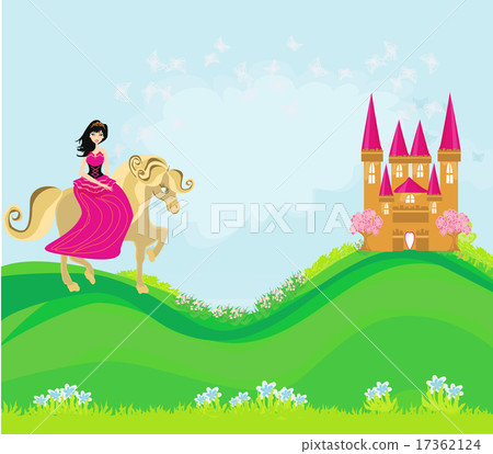 princess riding a horse into the castle princess riding a horse into the castle 17362124