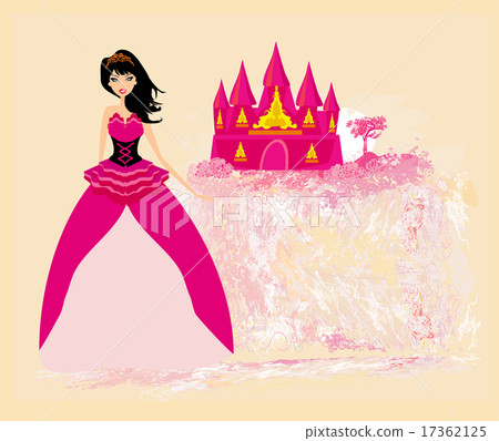 Beautiful young princess in front of her castle Beautiful young princess in front of her castle 17362125
