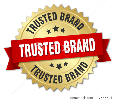 trusted brand 3d gold badge with red ribbon 17363691
