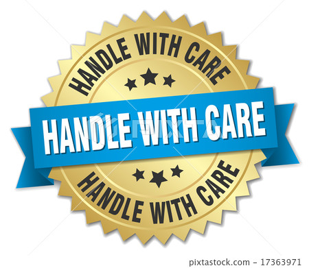 handle with care 3d gold badge with blue ribbon handle with care 3d gold badge with blue ribbon 17363971