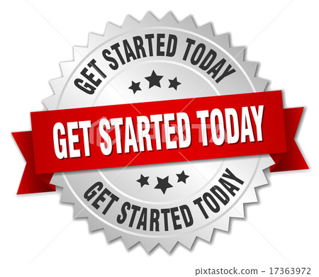 get started today 3d silver badge with red ribbon get started today 3d silver badge with red ribbon 17363972