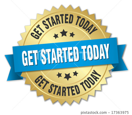 get started today 3d gold badge with blue ribbon get started today 3d gold badge with blue ribbon 17363975